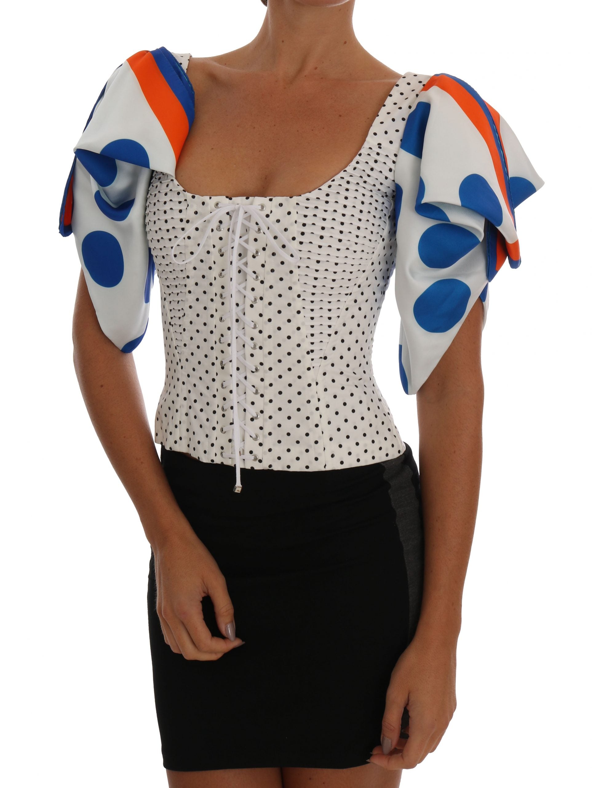 Haut bustier corset en soie à pois blanc Dolce & Gabbana