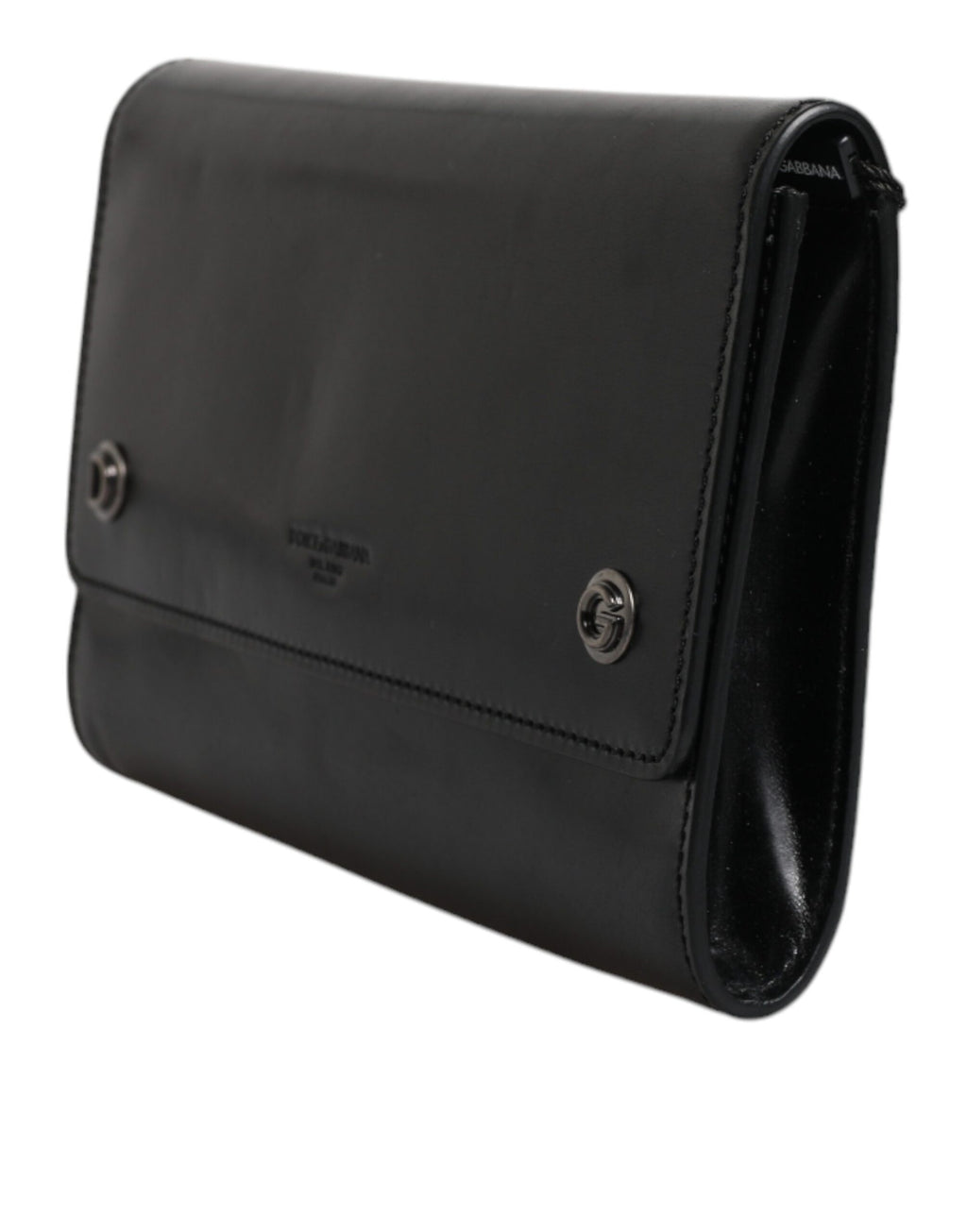 Dolce &amp; Gabbana – Umhängetasche aus schwarzem Leder mit Logoprägung