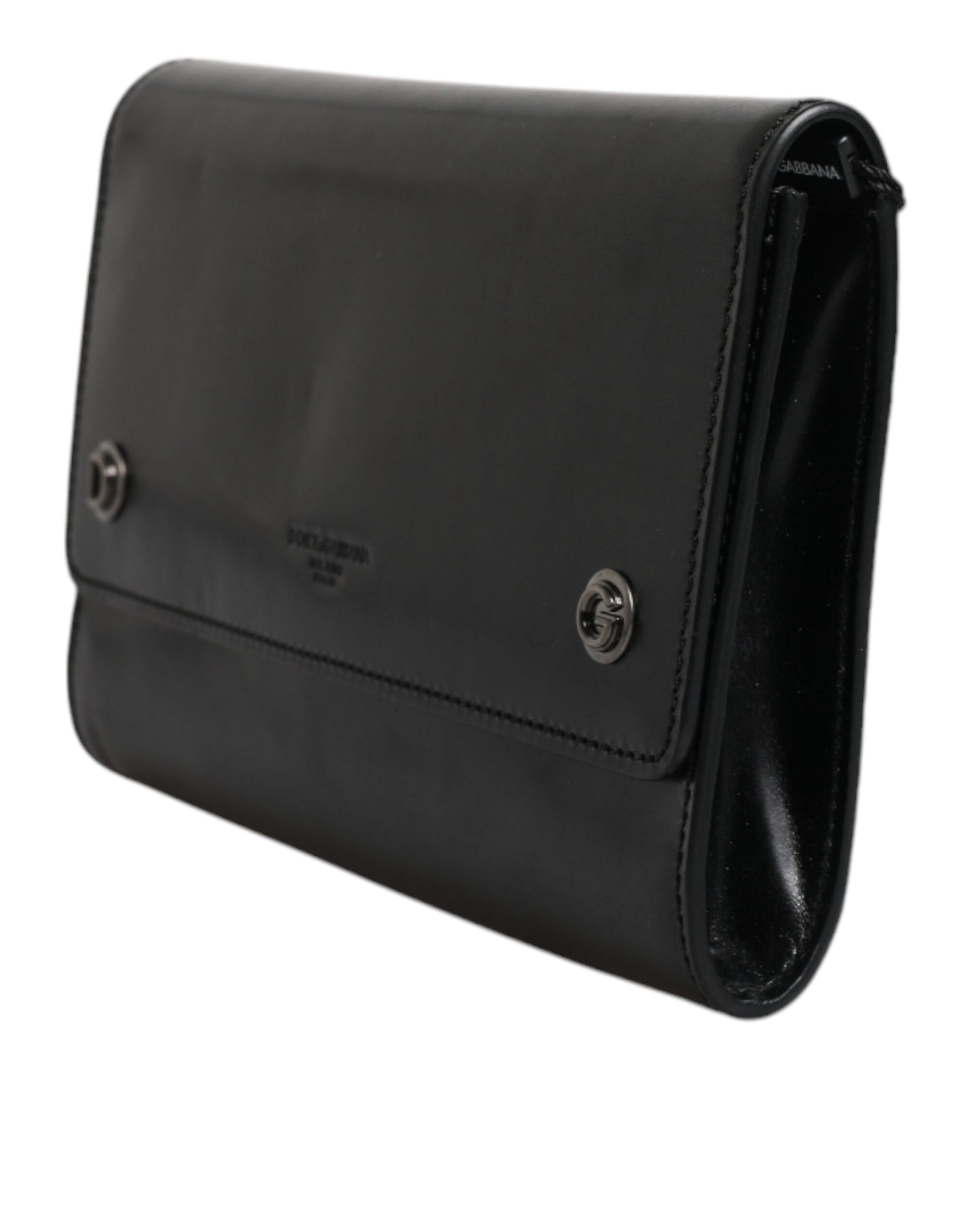 Dolce &amp; Gabbana – Umhängetasche aus schwarzem Leder mit Logoprägung