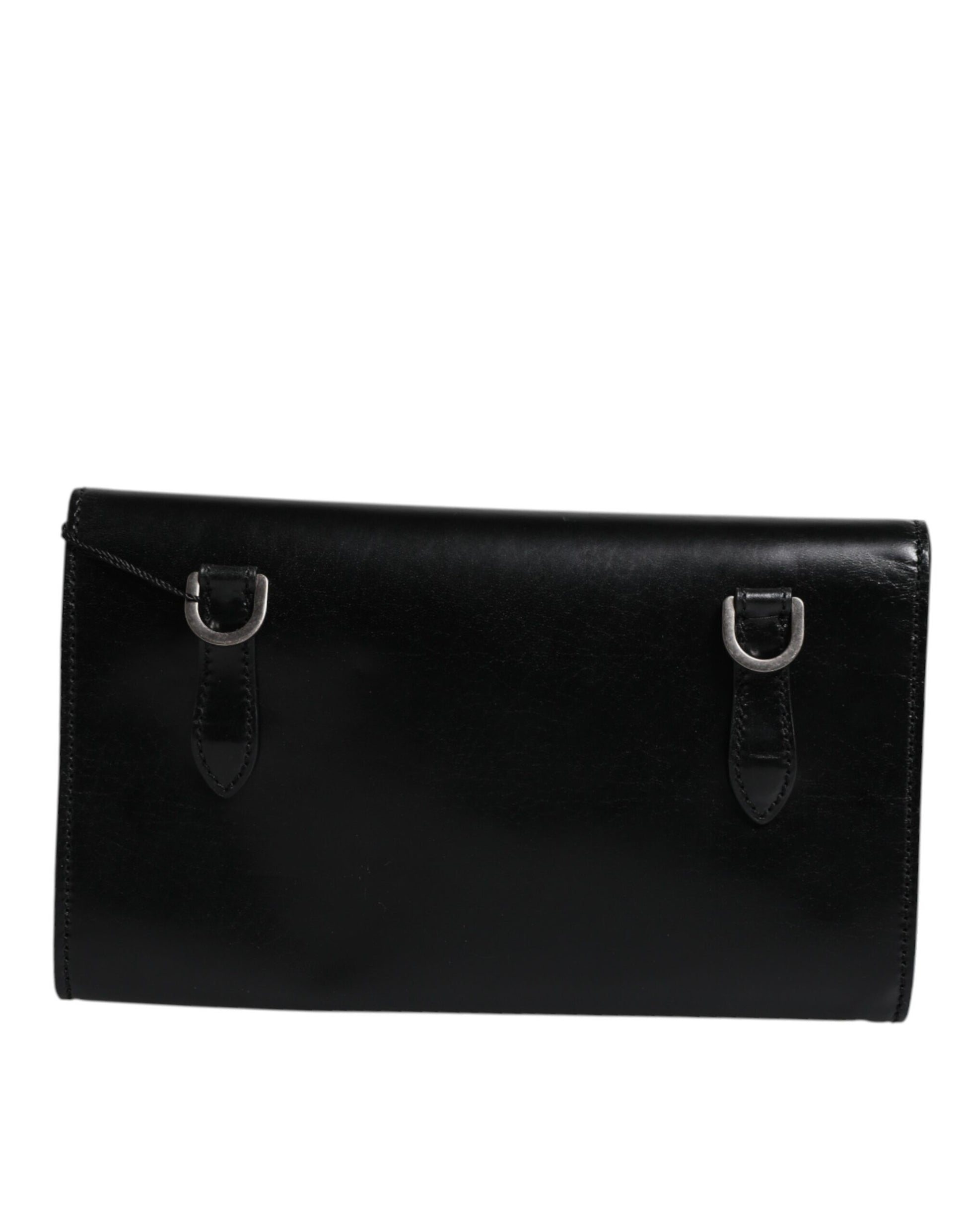 Dolce &amp; Gabbana – Umhängetasche aus schwarzem Leder mit Logoprägung