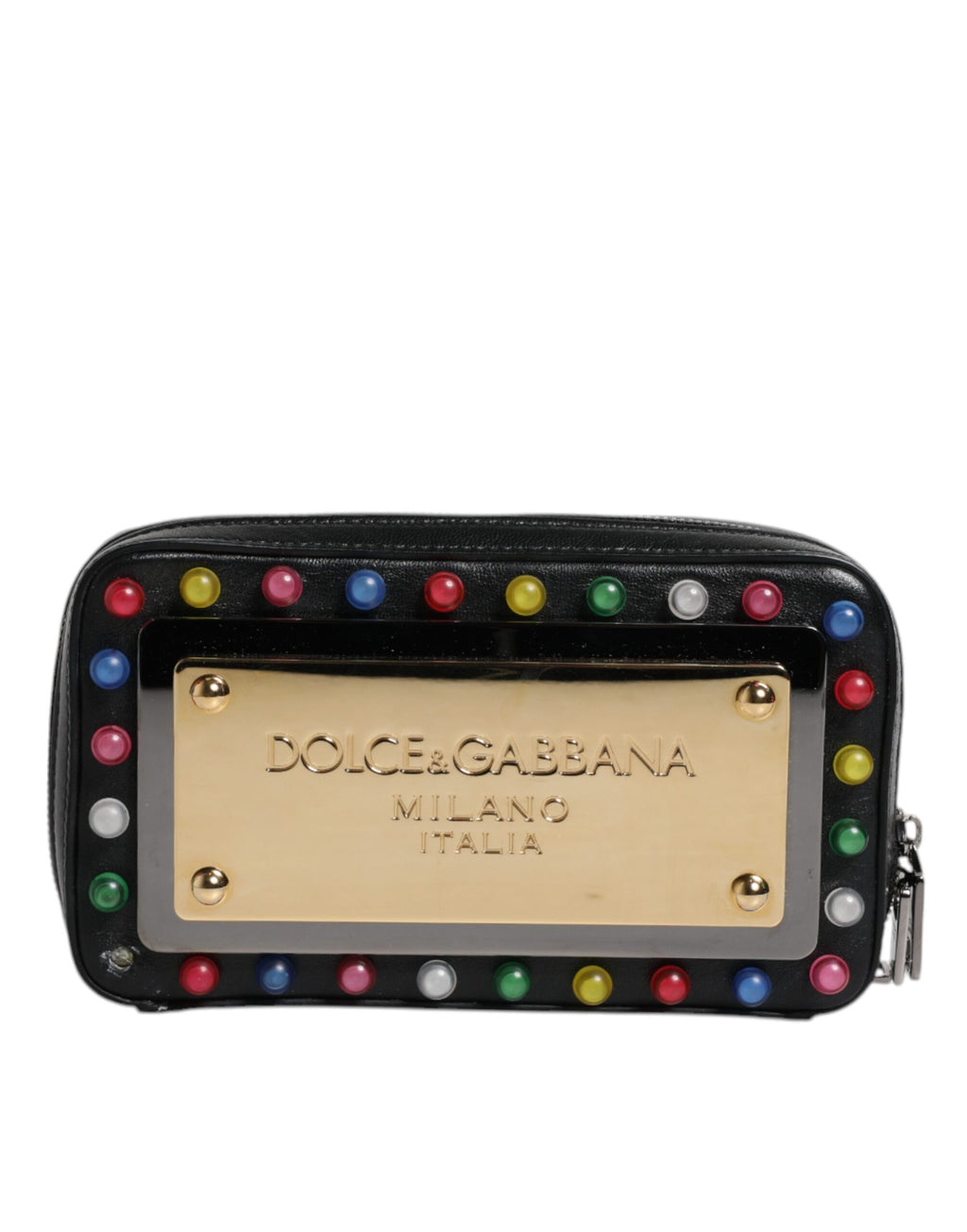 Pochette Dolce & Gabbana en cuir noir avec dragonne et logo LED