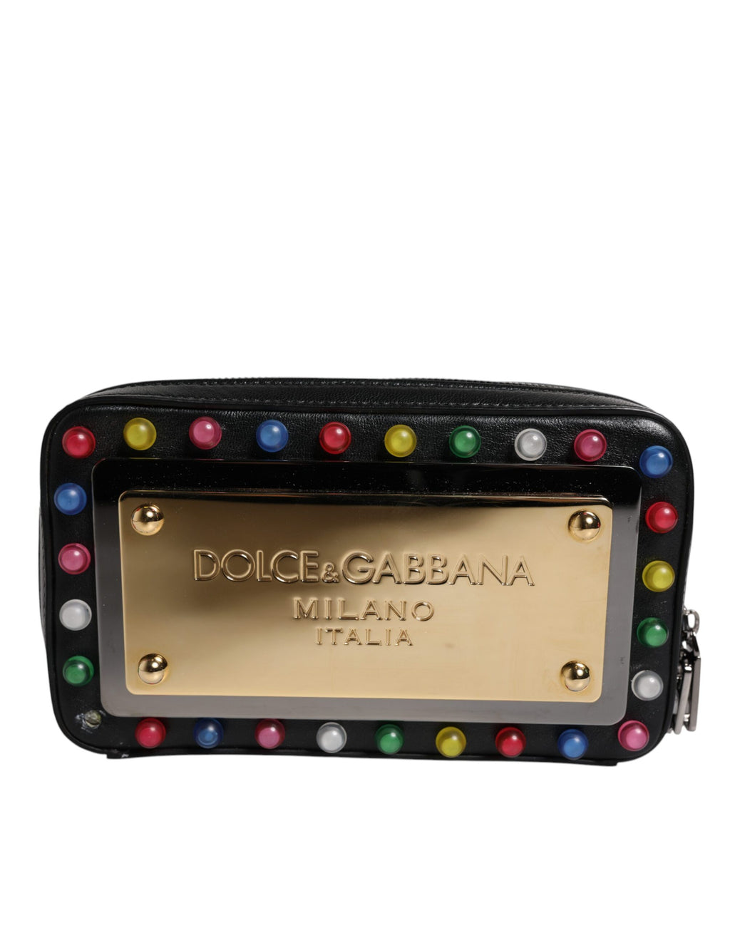 Pochette Dolce & Gabbana en cuir noir avec dragonne et logo LED