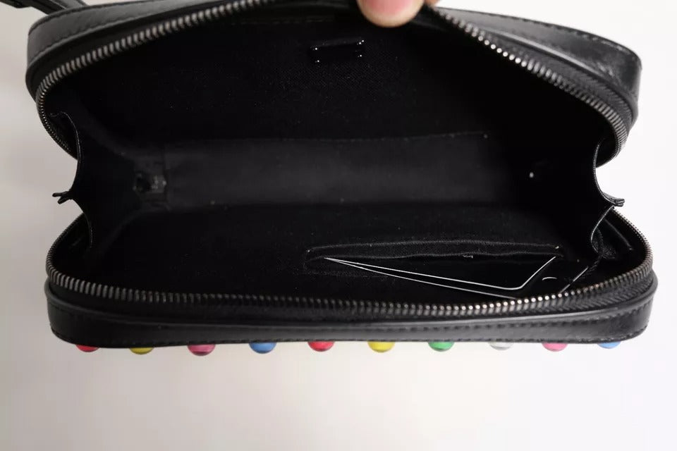 Pochette Dolce & Gabbana en cuir noir avec dragonne et logo LED
