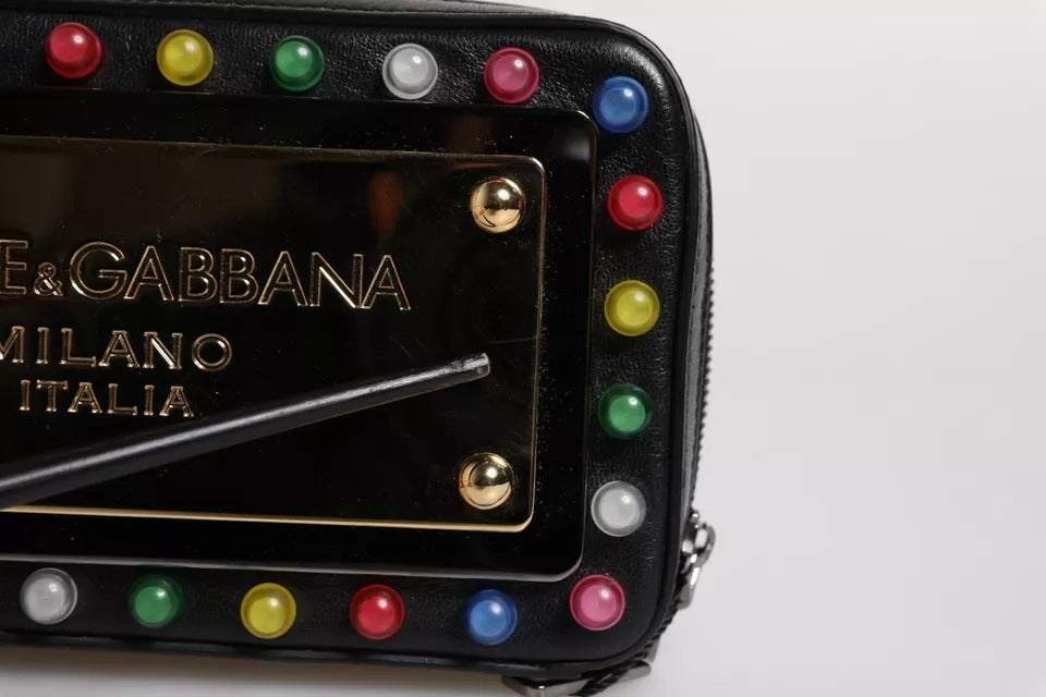 Pochette Dolce & Gabbana en cuir noir avec dragonne et logo LED