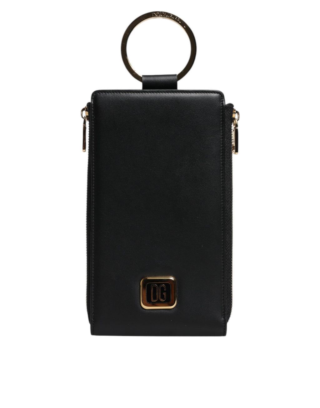 Porte-cartes et porte-monnaie Dolce & Gabbana en cuir noir avec plaque logo et dragonne