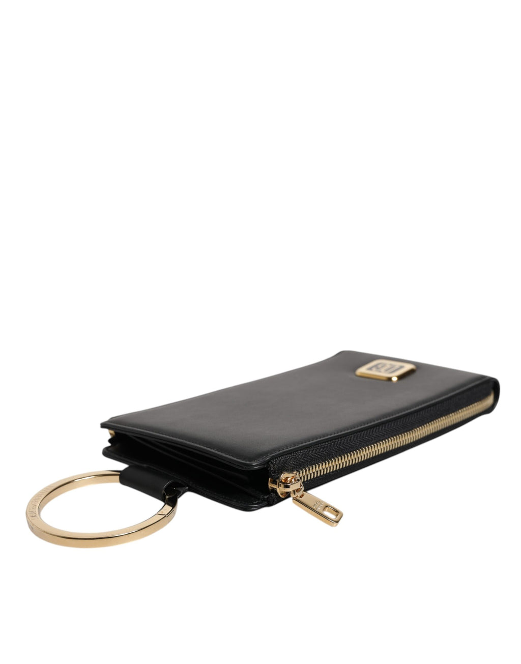 Porte-cartes et porte-monnaie Dolce & Gabbana en cuir noir avec plaque logo et dragonne