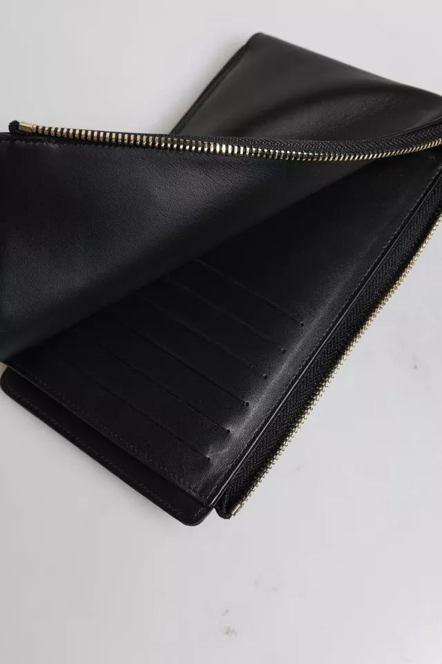 Porte-cartes et porte-monnaie Dolce & Gabbana en cuir noir avec plaque logo et dragonne
