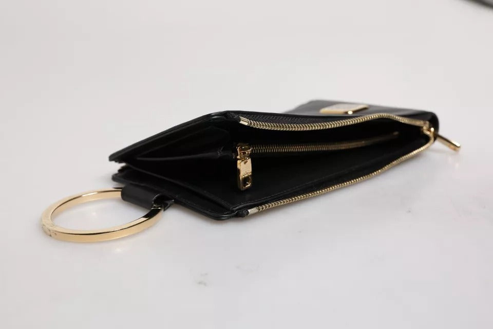 Porte-cartes et porte-monnaie Dolce & Gabbana en cuir noir avec plaque logo et dragonne