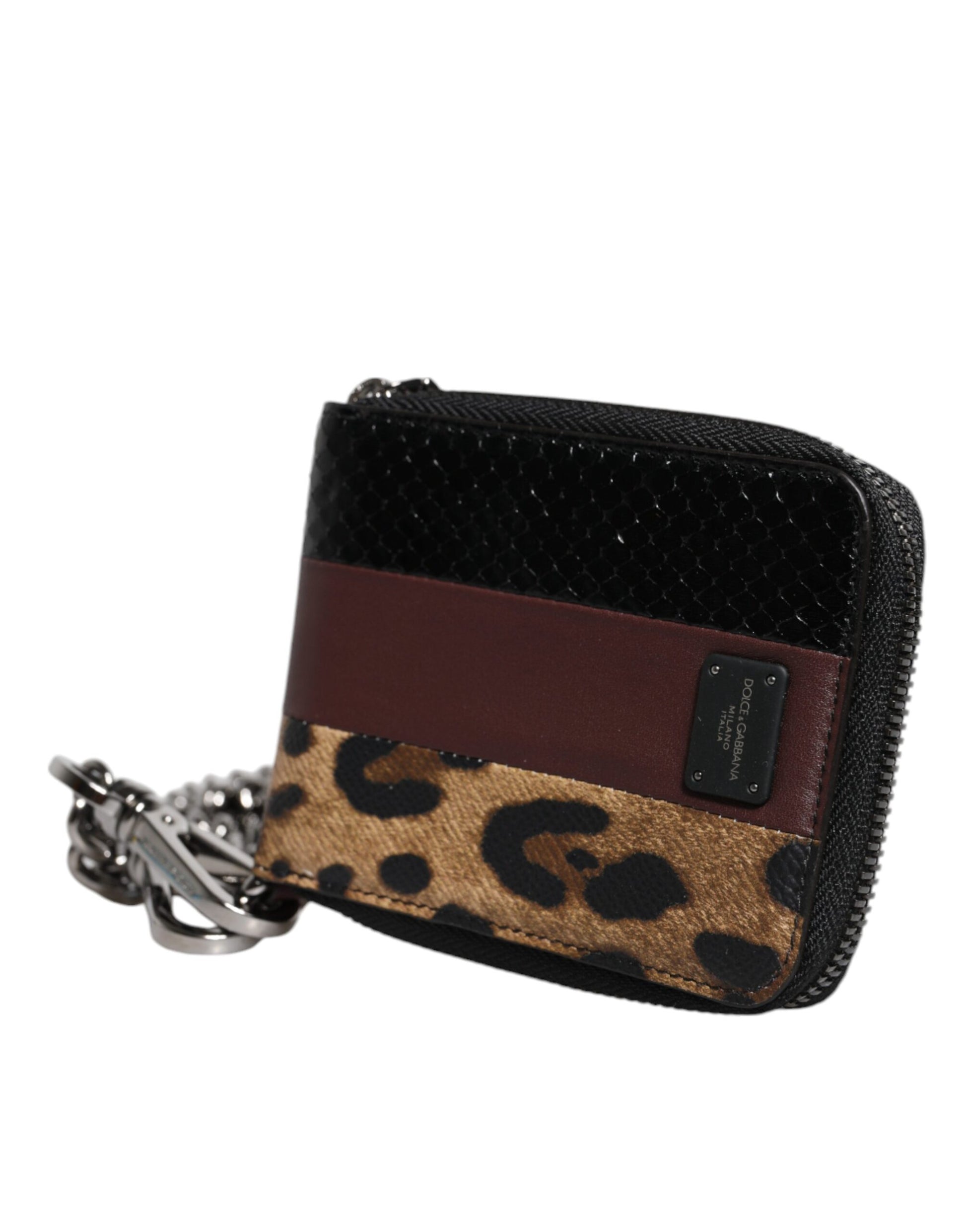 Porte-cartes portefeuille pliable Dolce & Gabbana en cuir léopard multicolore DG