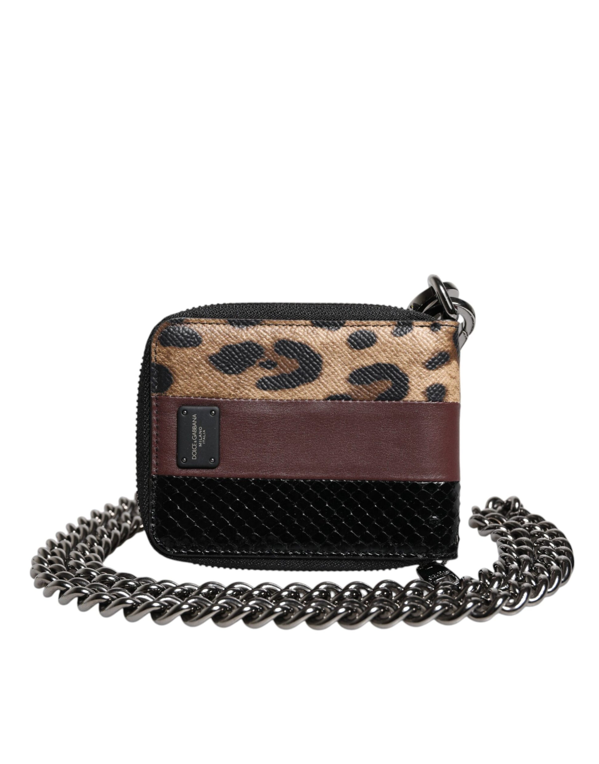Porte-cartes portefeuille pliable Dolce & Gabbana en cuir léopard multicolore DG