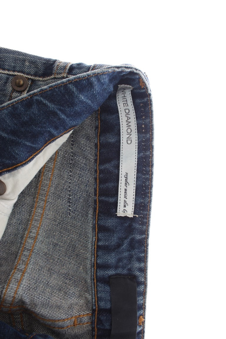 Jean droit Cavalli en coton délavé bleu déchiré