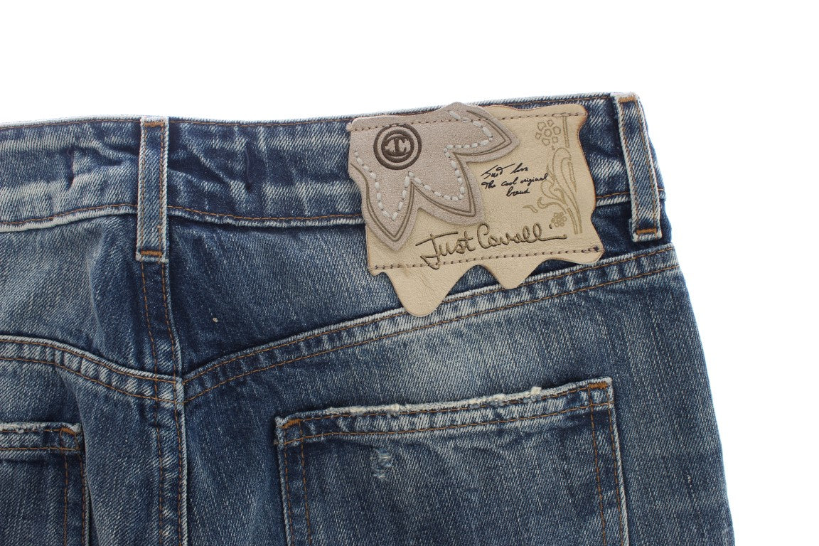 Jean droit Cavalli en coton délavé bleu déchiré