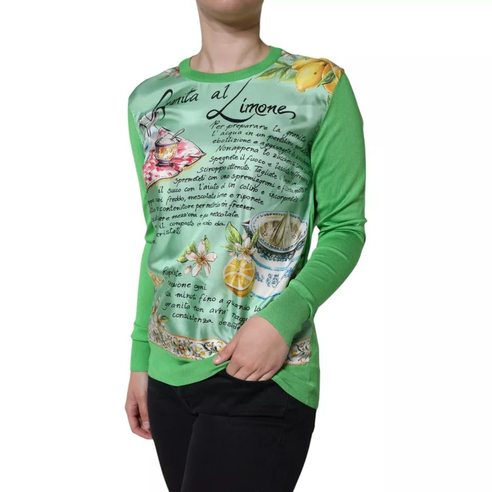 Pull Dolce & Gabbana en soie verte Granita Al Limone à manches longues