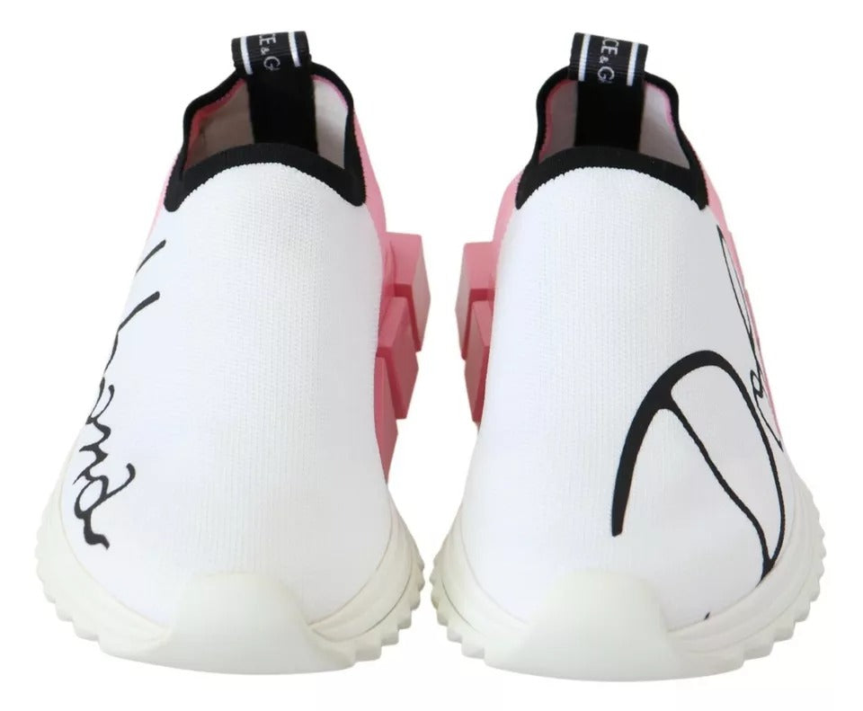 Chaussures Baskets Dolce & Gabbana Sorrento Logo Rose Blanc