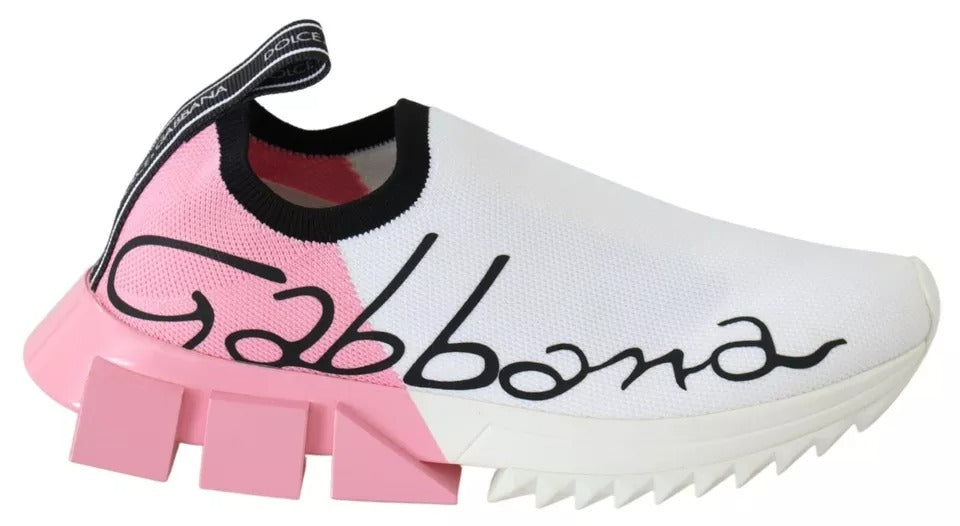 Chaussures Baskets Dolce & Gabbana Sorrento Logo Rose Blanc