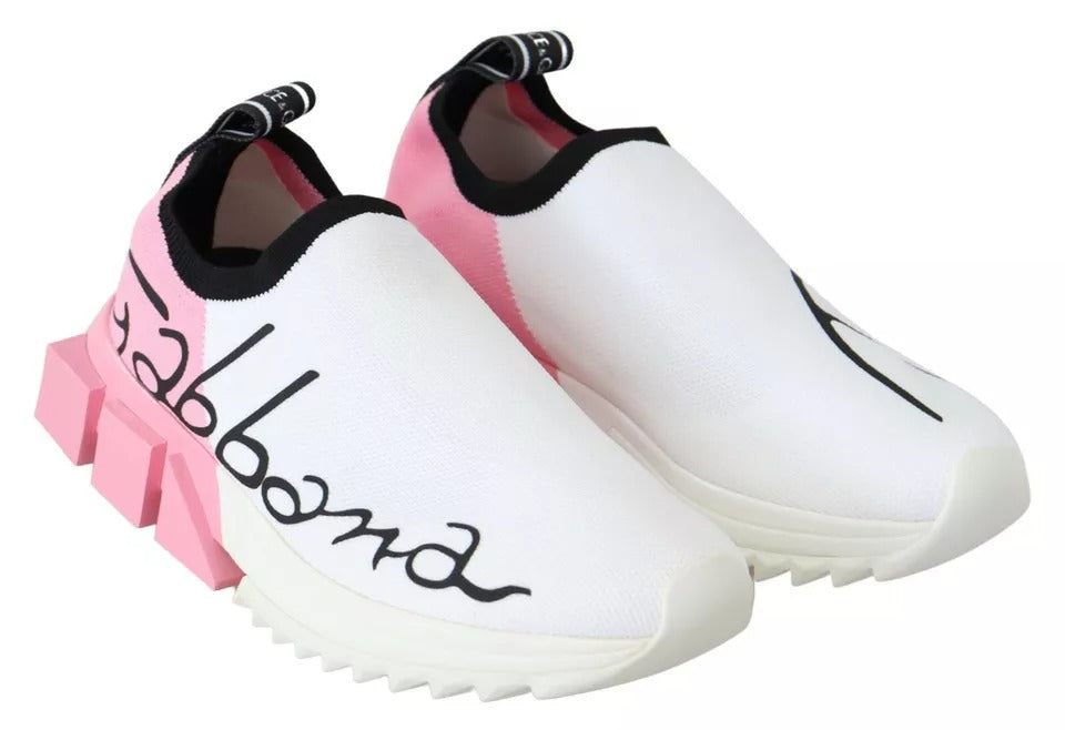 Chaussures Baskets Dolce & Gabbana Sorrento Logo Rose Blanc