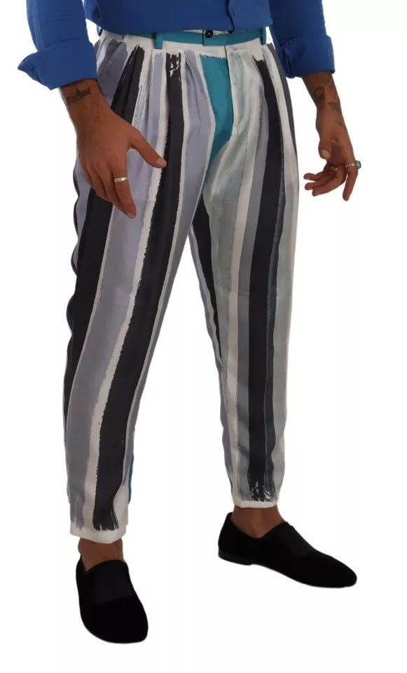 Pantalon fuselé en soie rayée bleue Dolce & Gabbana