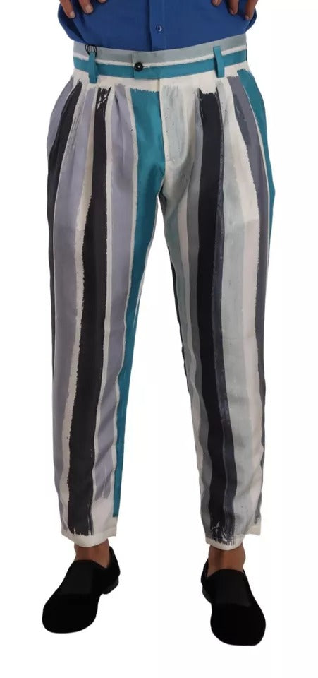 Pantalon fuselé en soie rayée bleue Dolce & Gabbana