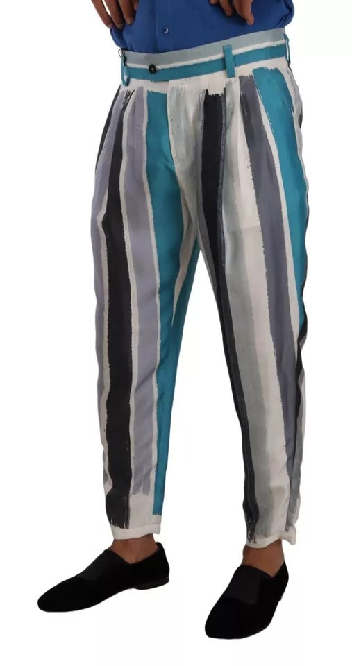 Pantalon fuselé en soie rayée bleue Dolce & Gabbana