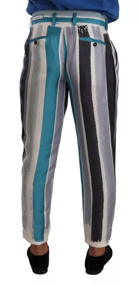 Pantalon fuselé en soie rayée bleue Dolce & Gabbana