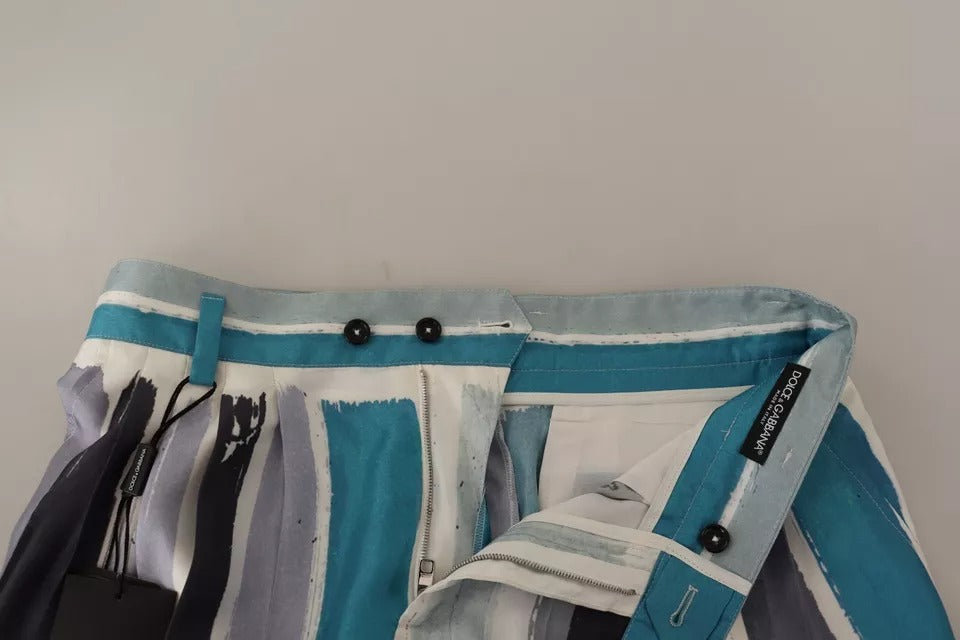 Pantalon fuselé en soie rayée bleue Dolce & Gabbana