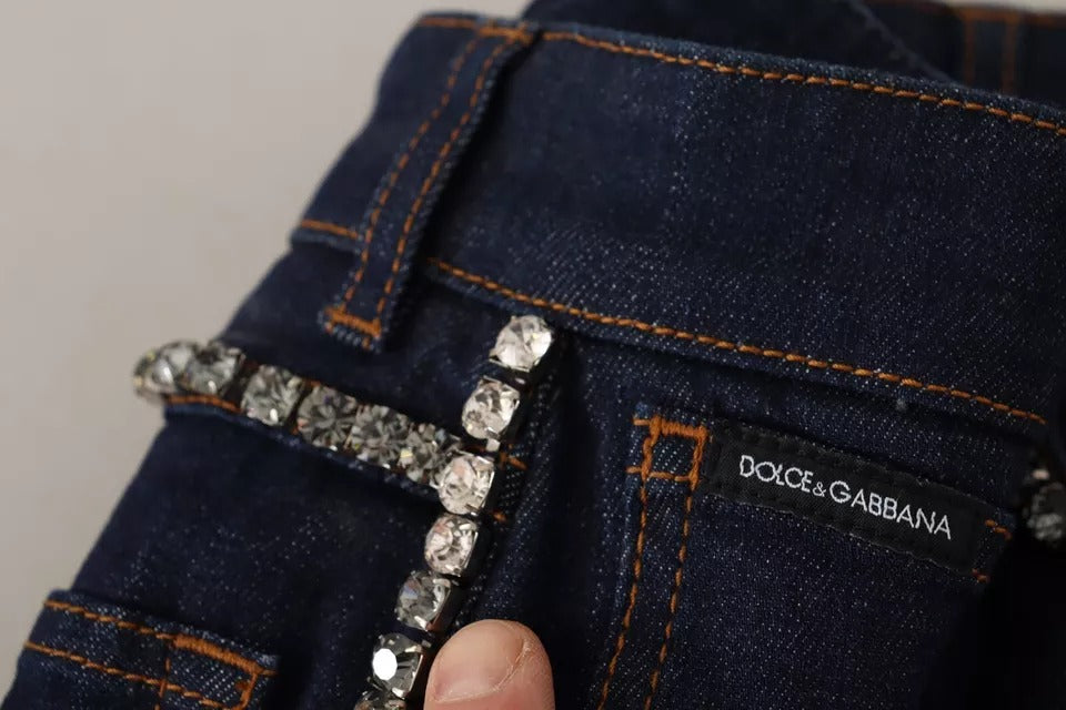 Dolce & Gabbana Dunkelblaue verzierte Denim Hot Pants Shorts