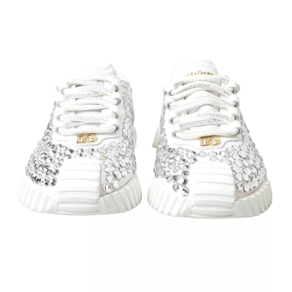 Chaussures Sneakers Dolce & Gabbana Blanches NS1 en Toile et Cuir Ornées