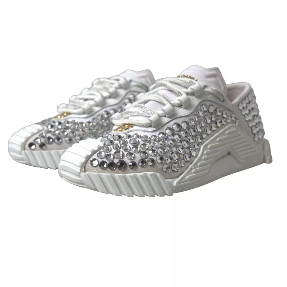 Chaussures Sneakers Dolce & Gabbana Blanches NS1 en Toile et Cuir Ornées