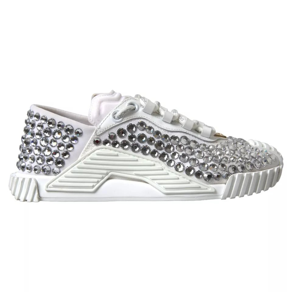 Chaussures Sneakers Dolce & Gabbana Blanches NS1 en Toile et Cuir Ornées