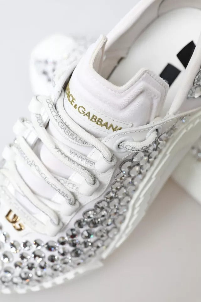 Chaussures Sneakers Dolce & Gabbana Blanches NS1 en Toile et Cuir Ornées