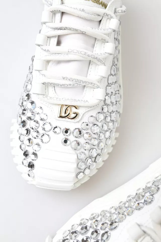 Chaussures Sneakers Dolce & Gabbana Blanches NS1 en Toile et Cuir Ornées