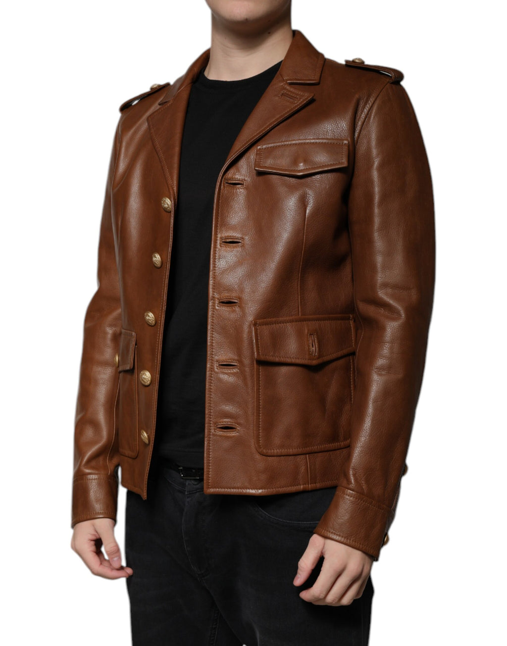 Dolce & Gabbana Brown Leather Jackets for Men detail view