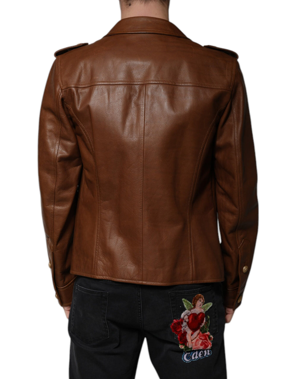 Dolce & Gabbana Brown Leather Jackets for Men side view