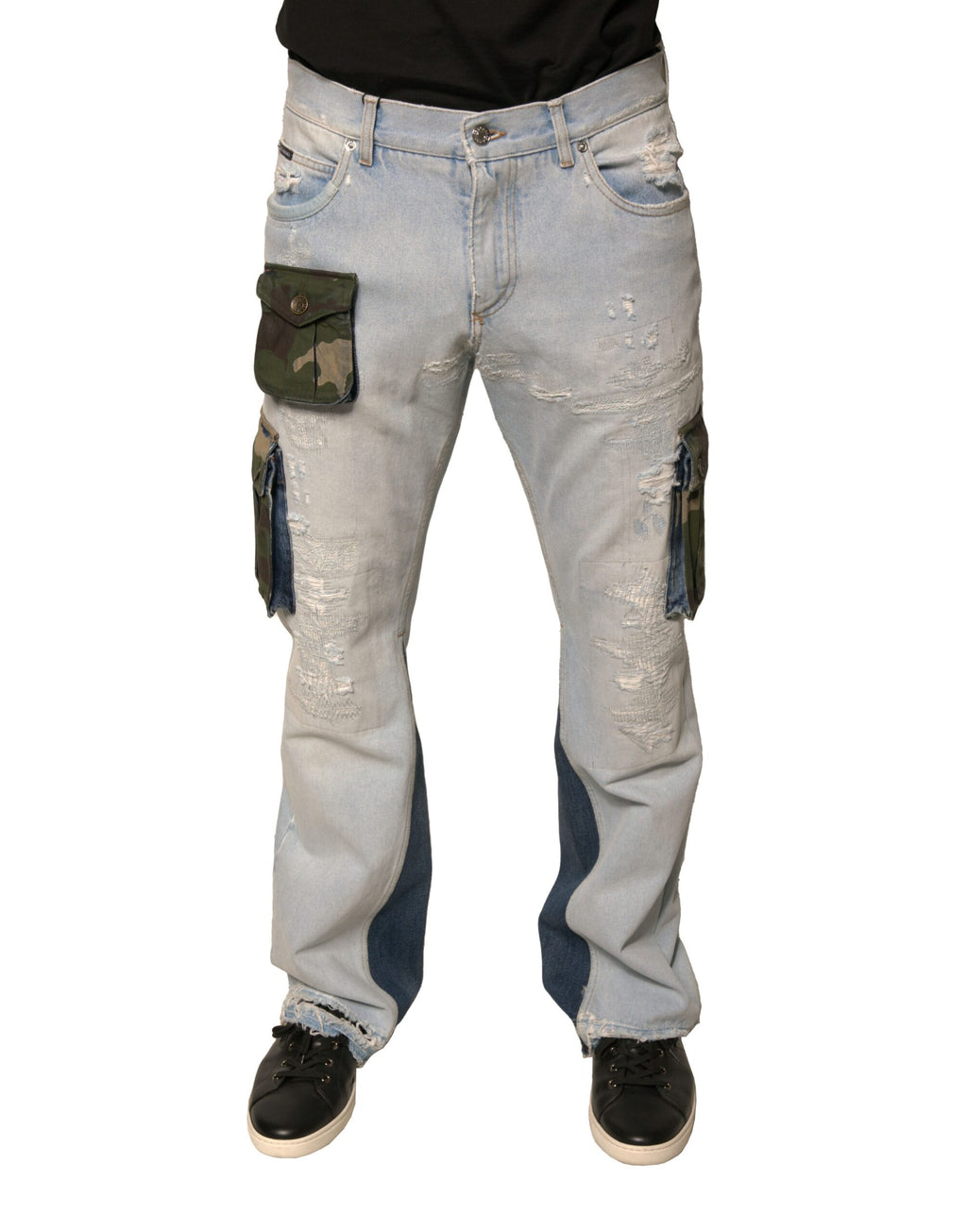 Jean cargo droit en denim de coton bleu clair Dolce & Gabbana