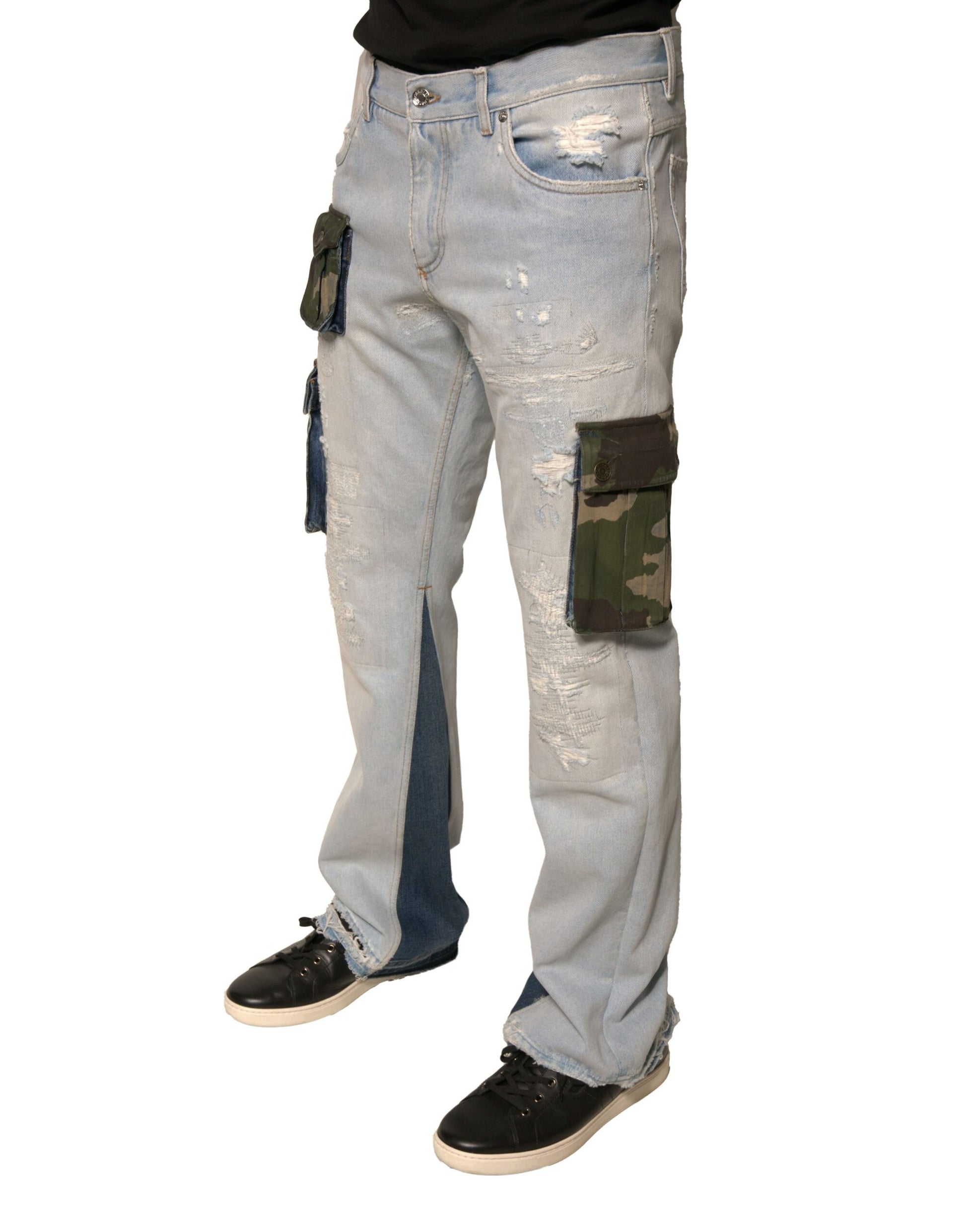 Jean cargo droit en denim de coton bleu clair Dolce & Gabbana