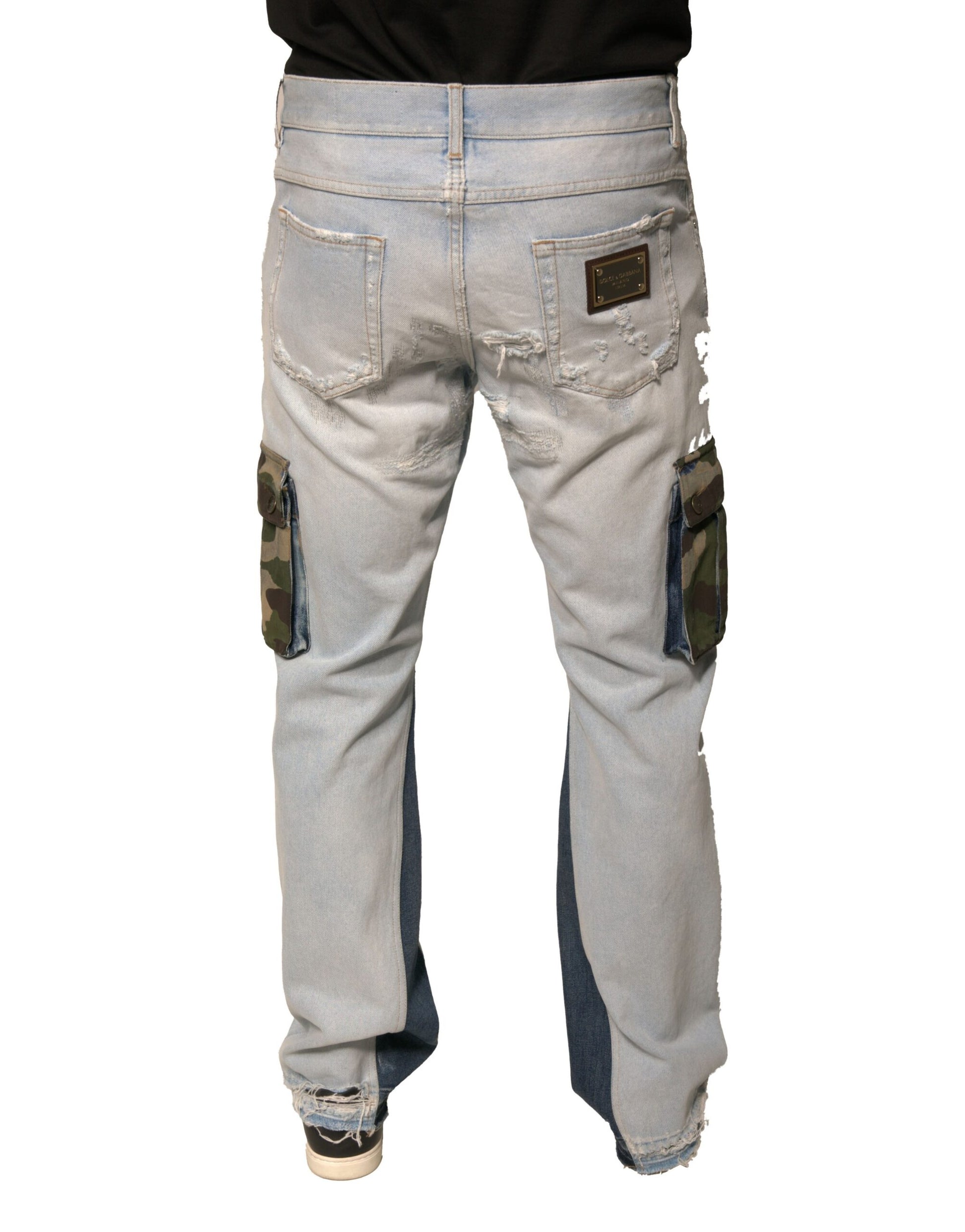 Jean cargo droit en denim de coton bleu clair Dolce & Gabbana