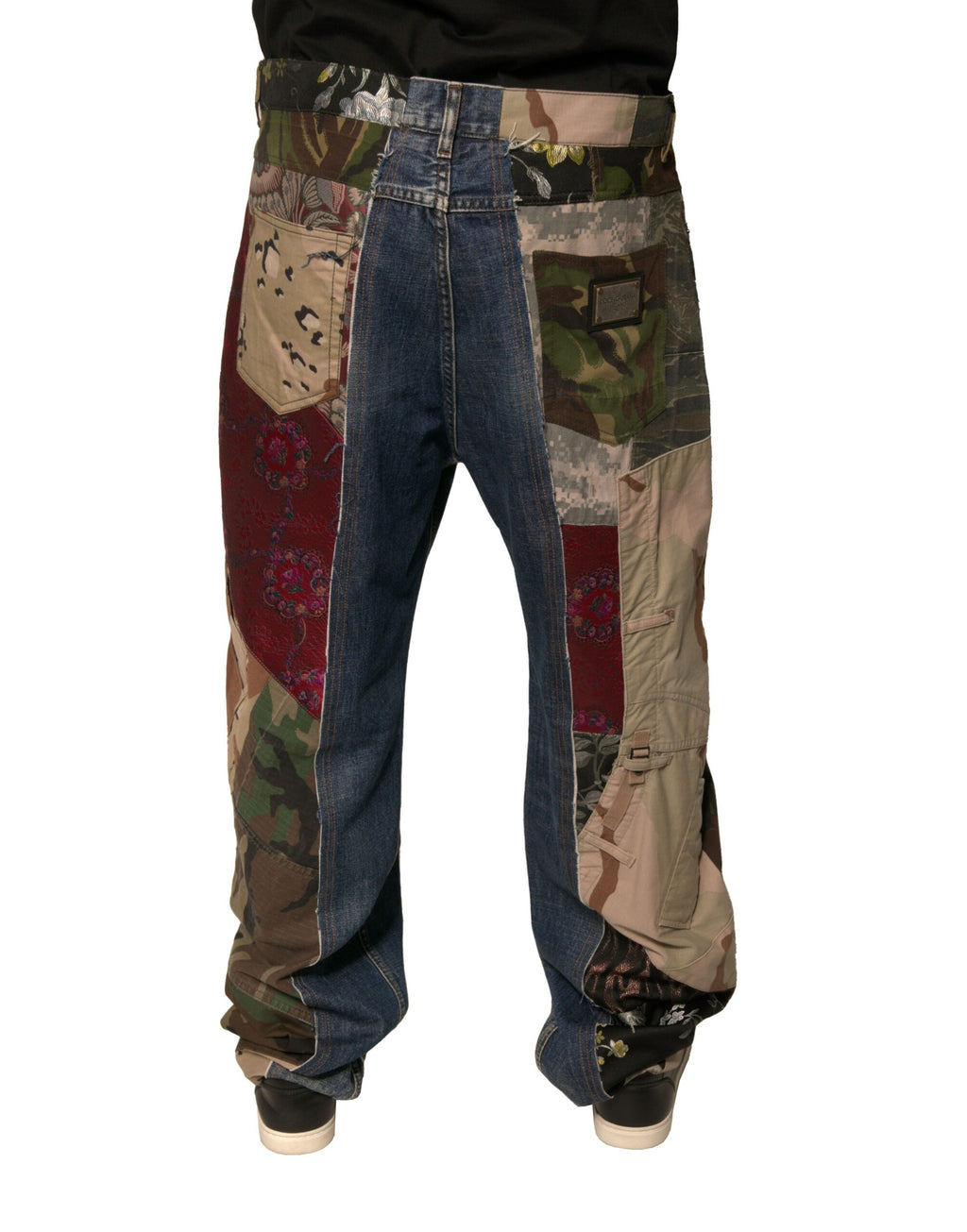 Jean en denim droit en coton patchwork bleu Dolce & Gabbana