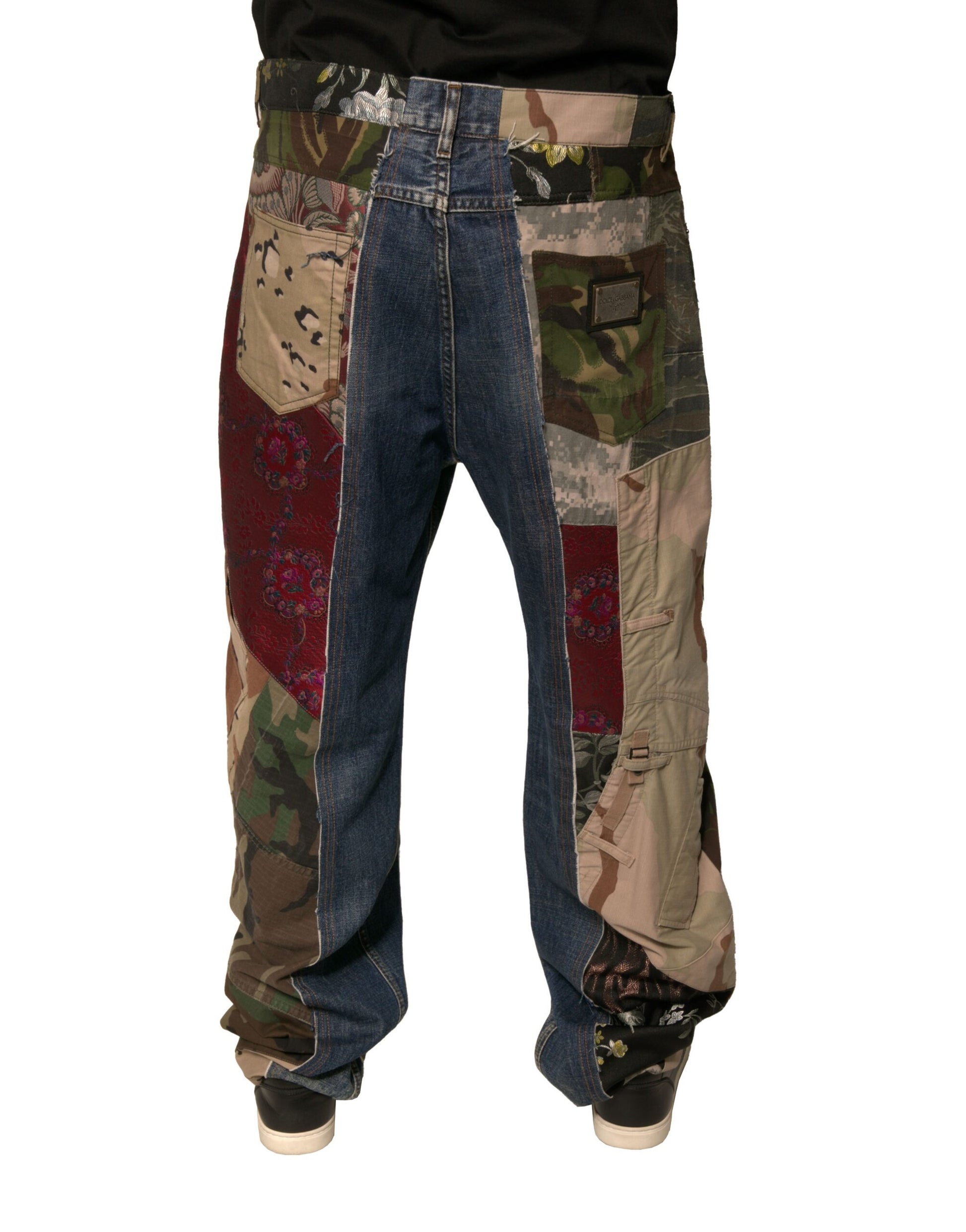 Jean en denim droit en coton patchwork bleu Dolce & Gabbana