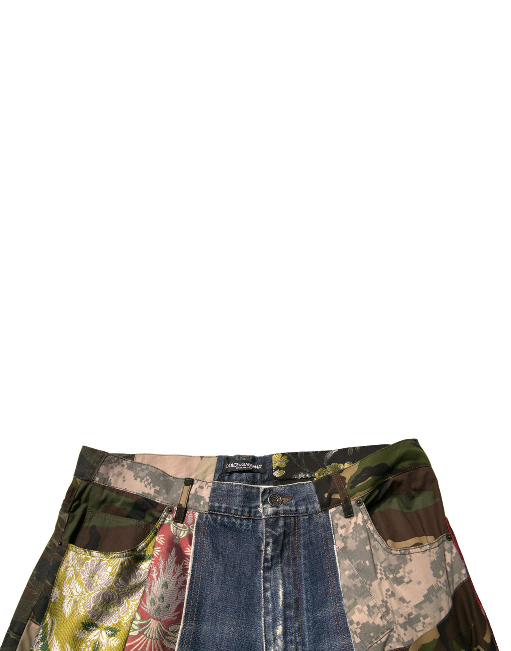 Jean en denim droit en coton patchwork bleu Dolce & Gabbana