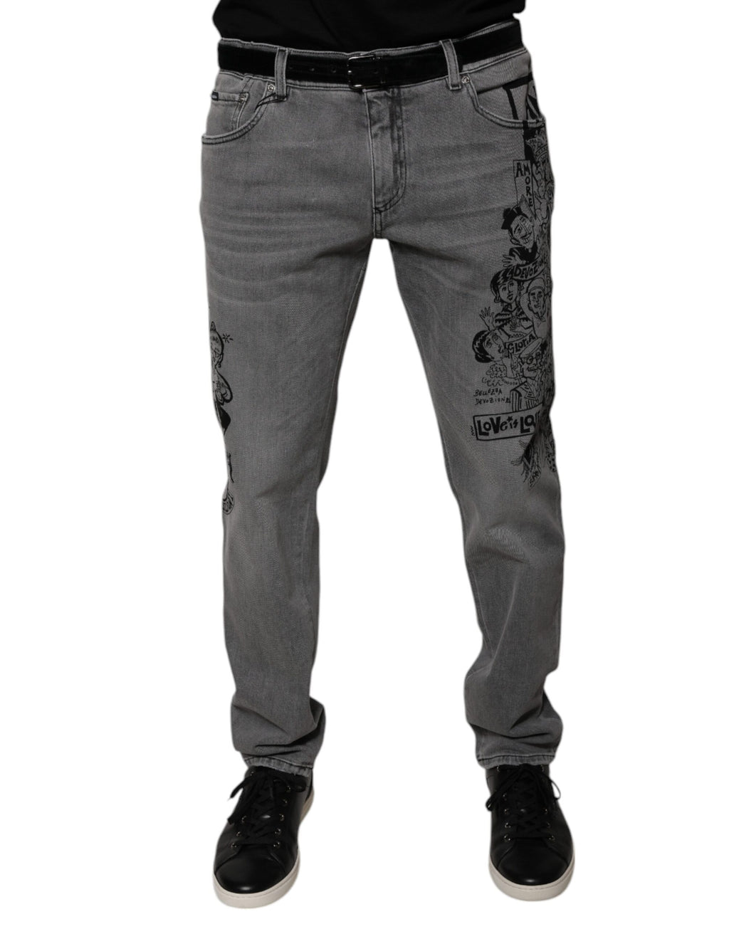 Dolce & Gabbana Jean Slim en Coton Gris Imprimé Graphique