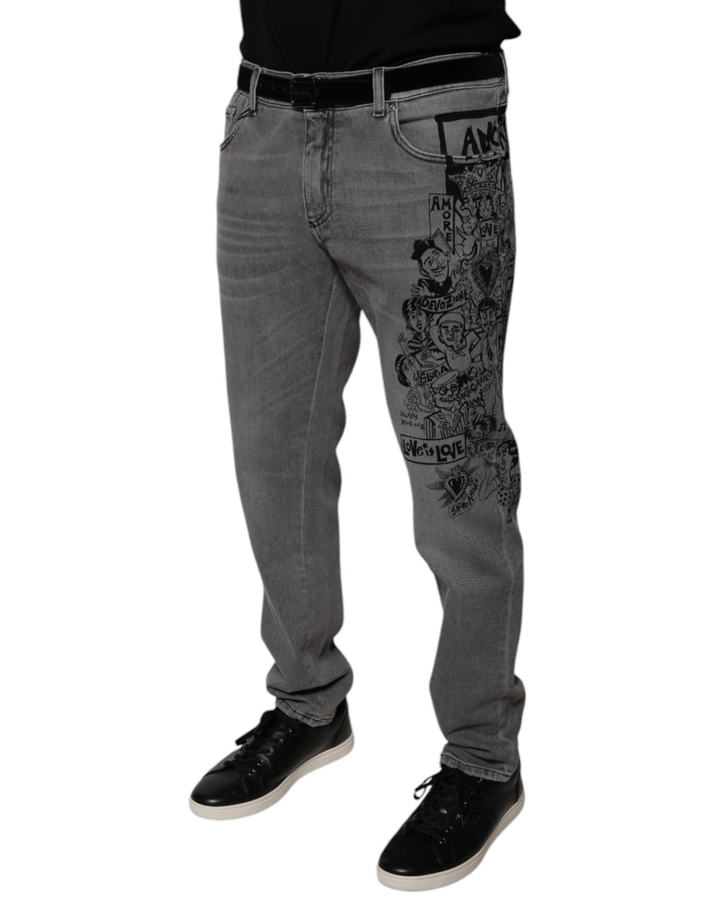 Dolce & Gabbana Jean Slim en Coton Gris Imprimé Graphique