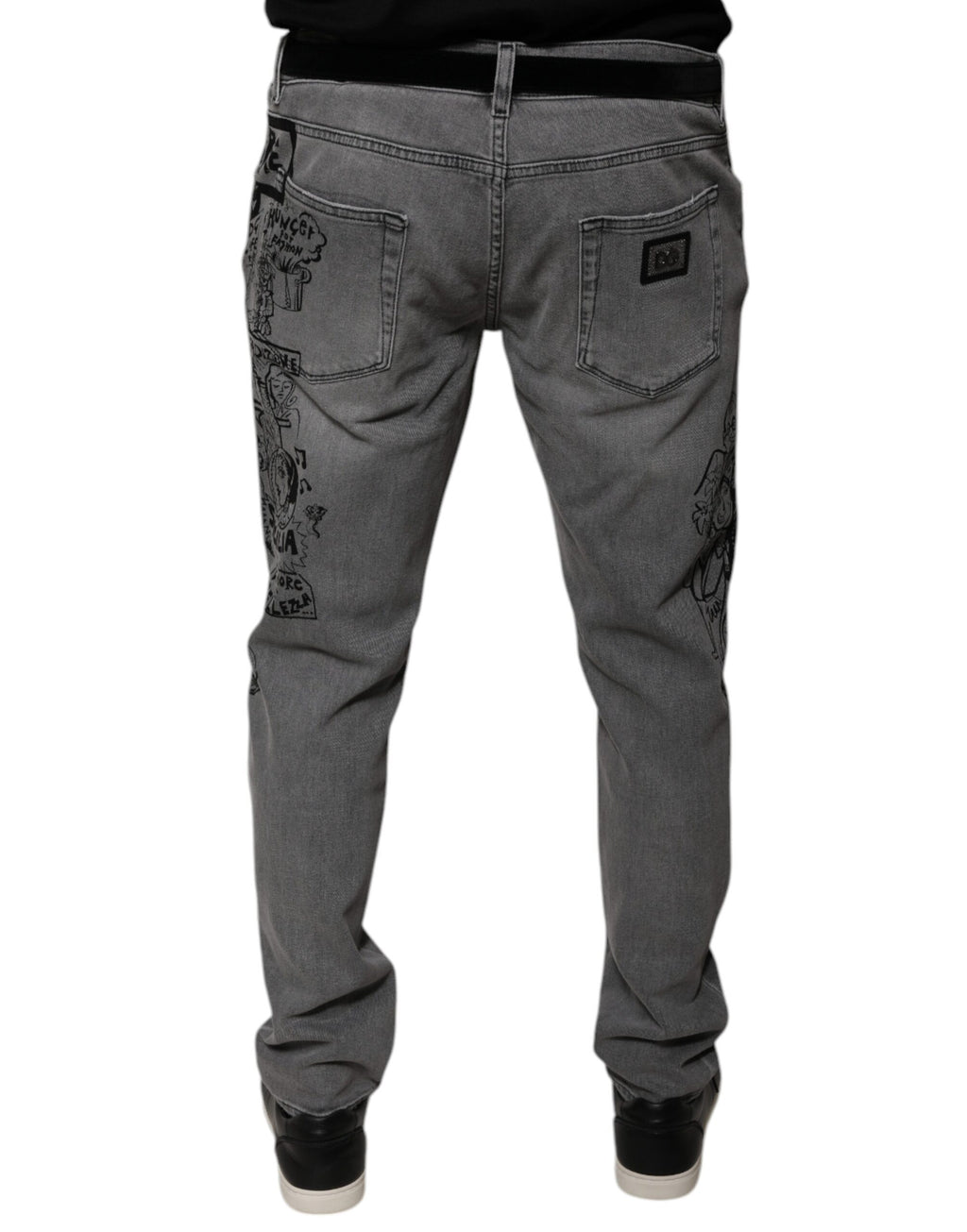 Dolce & Gabbana Jean Slim en Coton Gris Imprimé Graphique