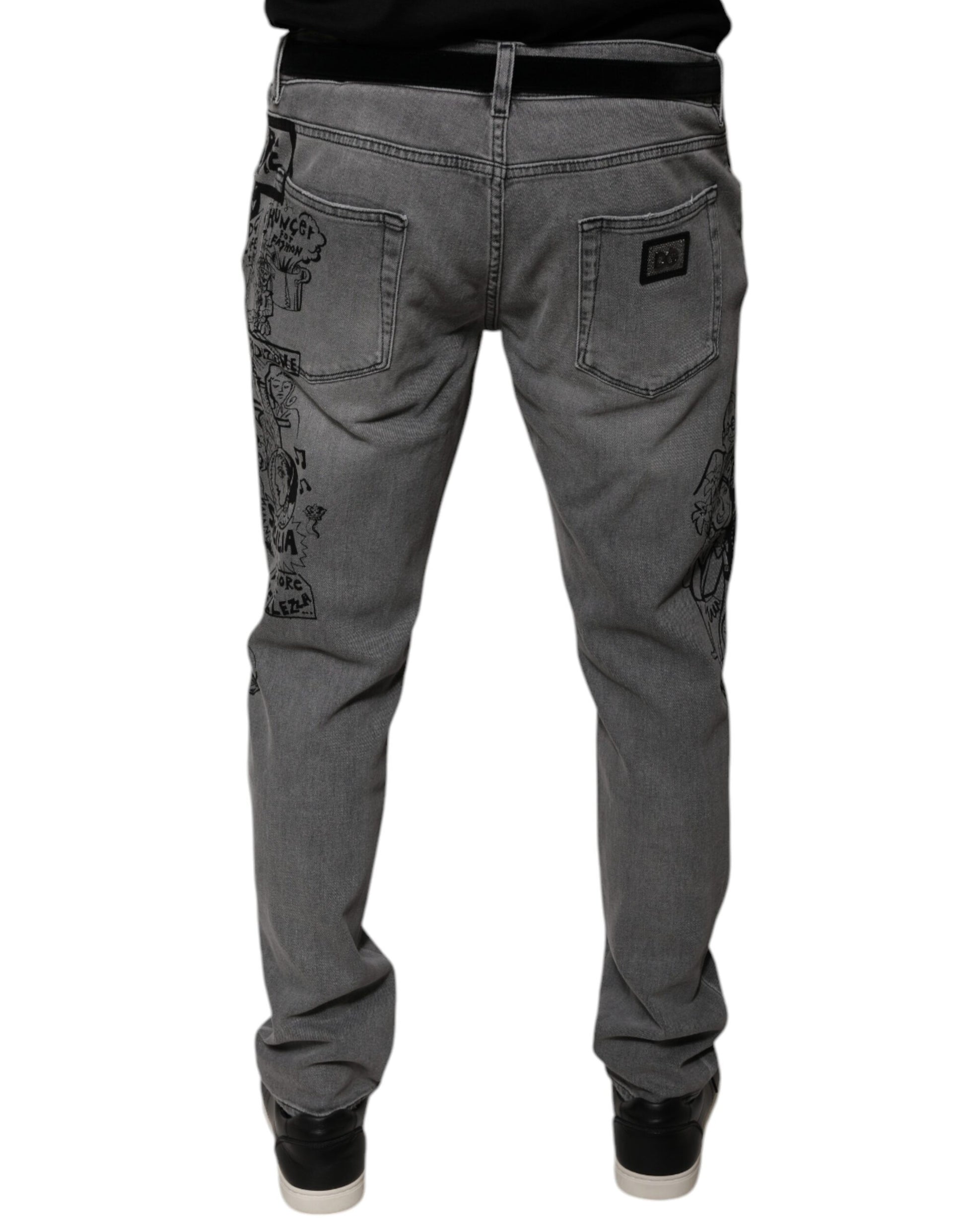 Dolce & Gabbana Jean Slim en Coton Gris Imprimé Graphique