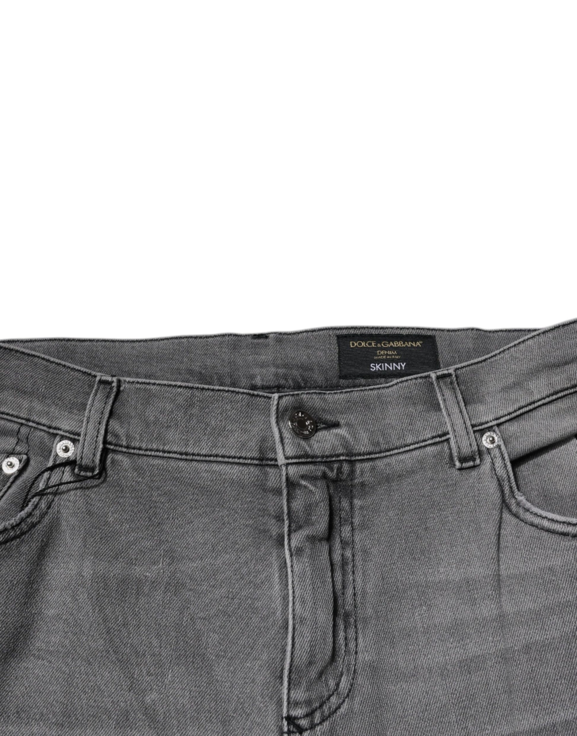 Dolce & Gabbana Jean Slim en Coton Gris Imprimé Graphique