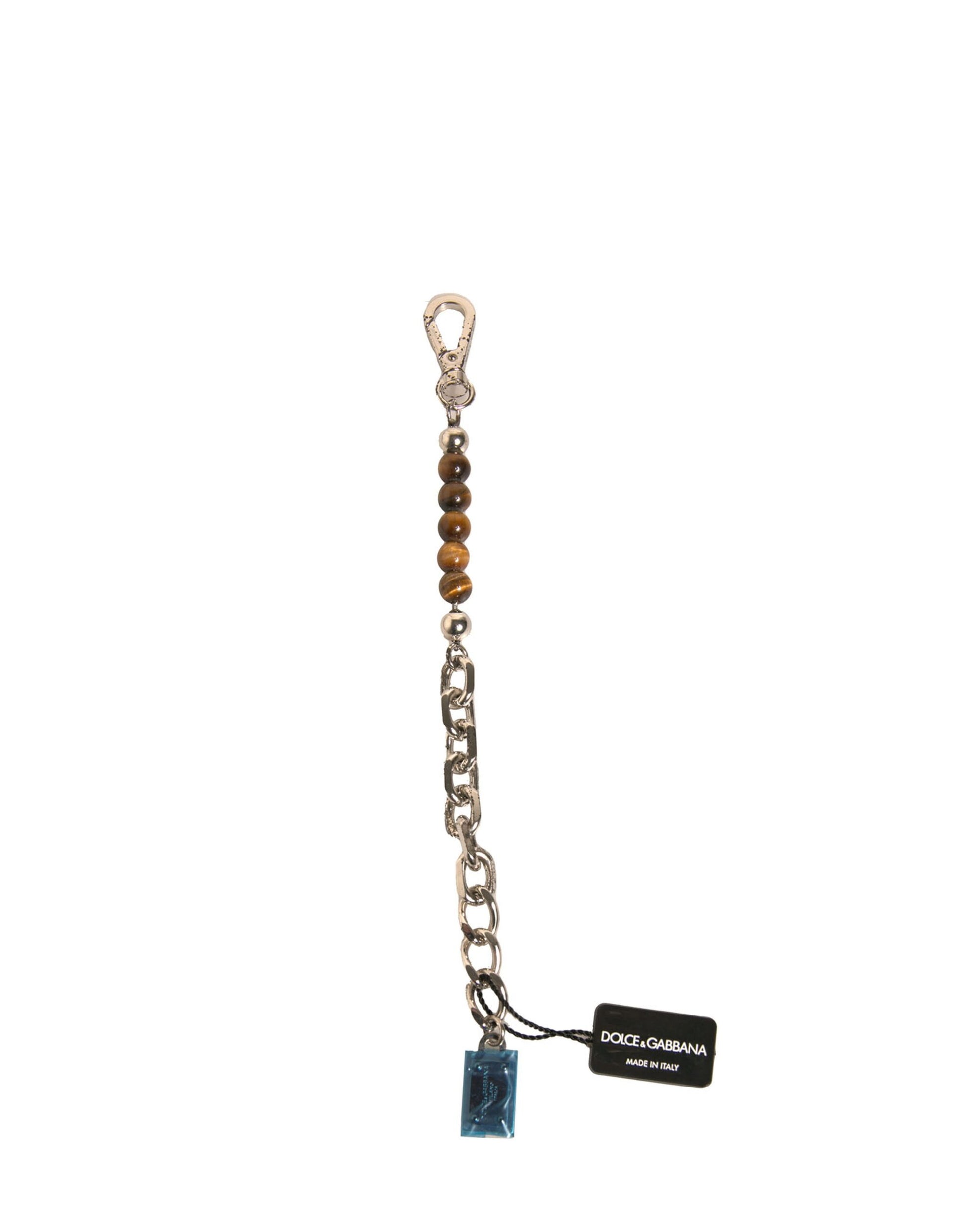 Porte-clés Dolce & Gabbana en laiton argenté avec plaque logo perlée