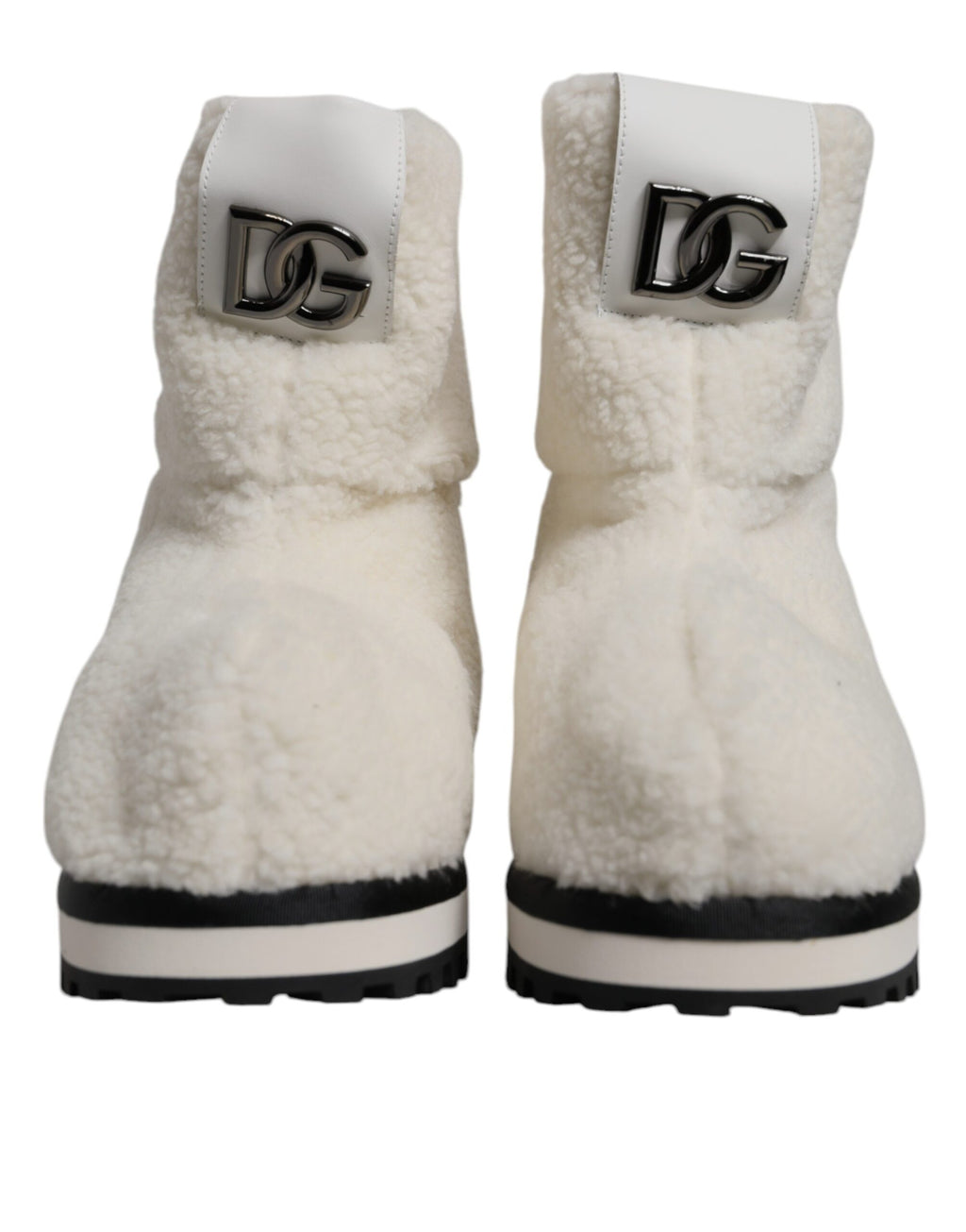 Bottes Mi-Mollet Rembourrées Logo en Peluche Blanches Dolce & Gabbana