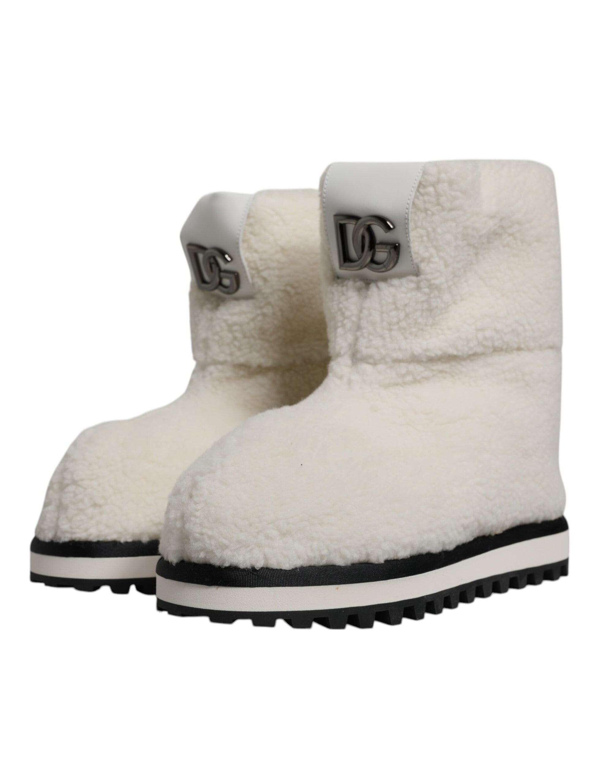 Bottes Mi-Mollet Rembourrées Logo en Peluche Blanches Dolce & Gabbana
