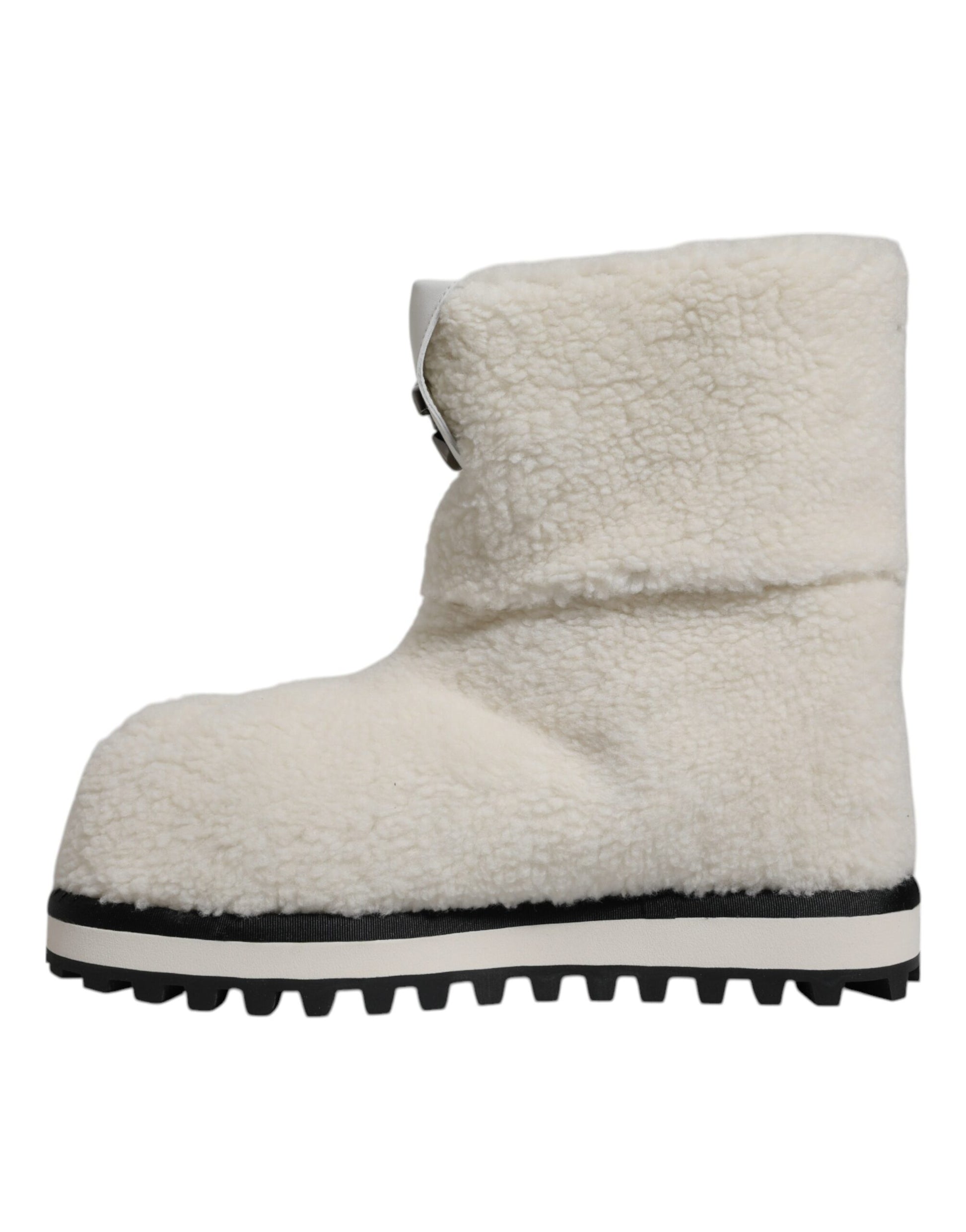 Bottes Mi-Mollet Rembourrées Logo en Peluche Blanches Dolce & Gabbana