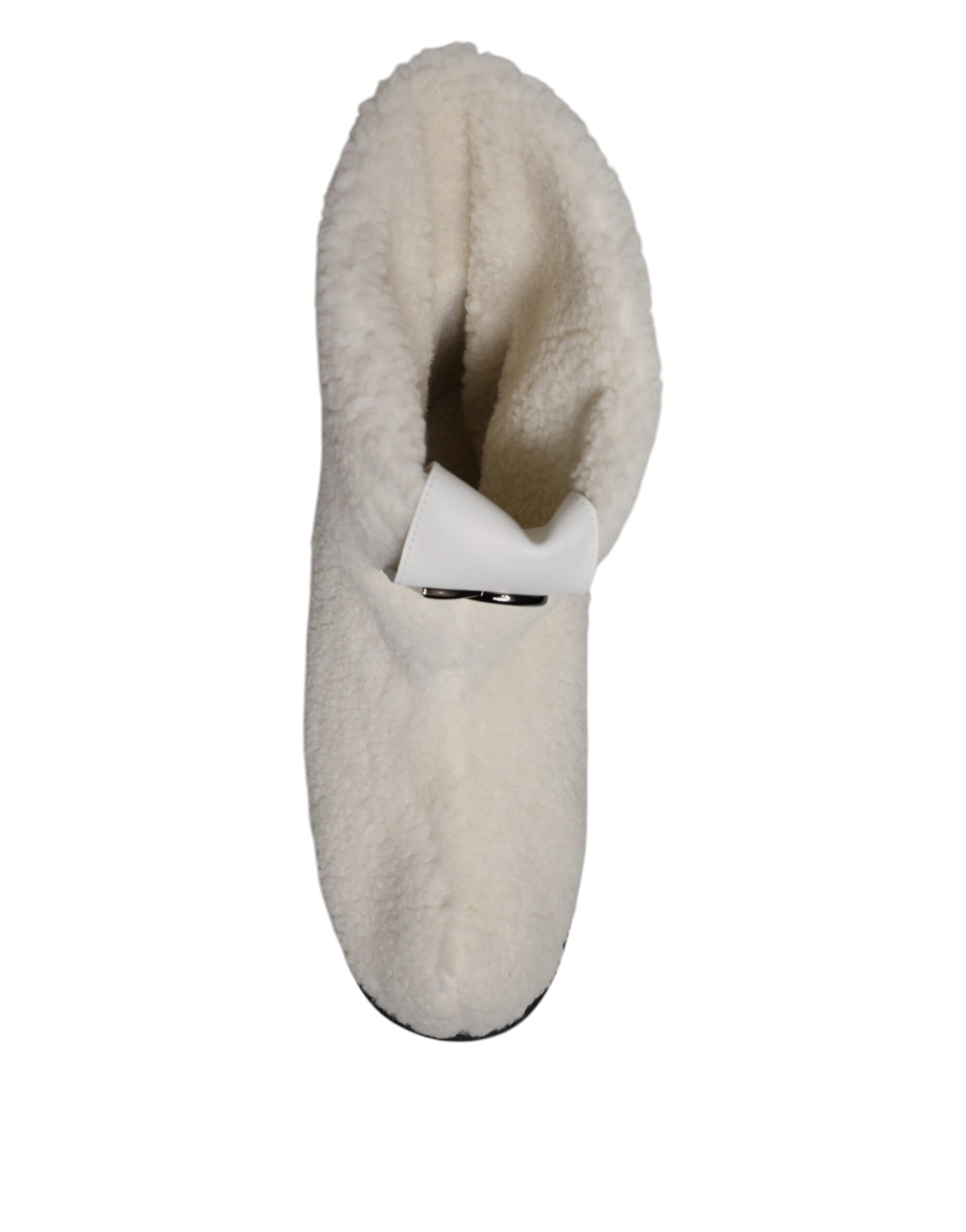 Bottes Mi-Mollet Rembourrées Logo en Peluche Blanches Dolce & Gabbana