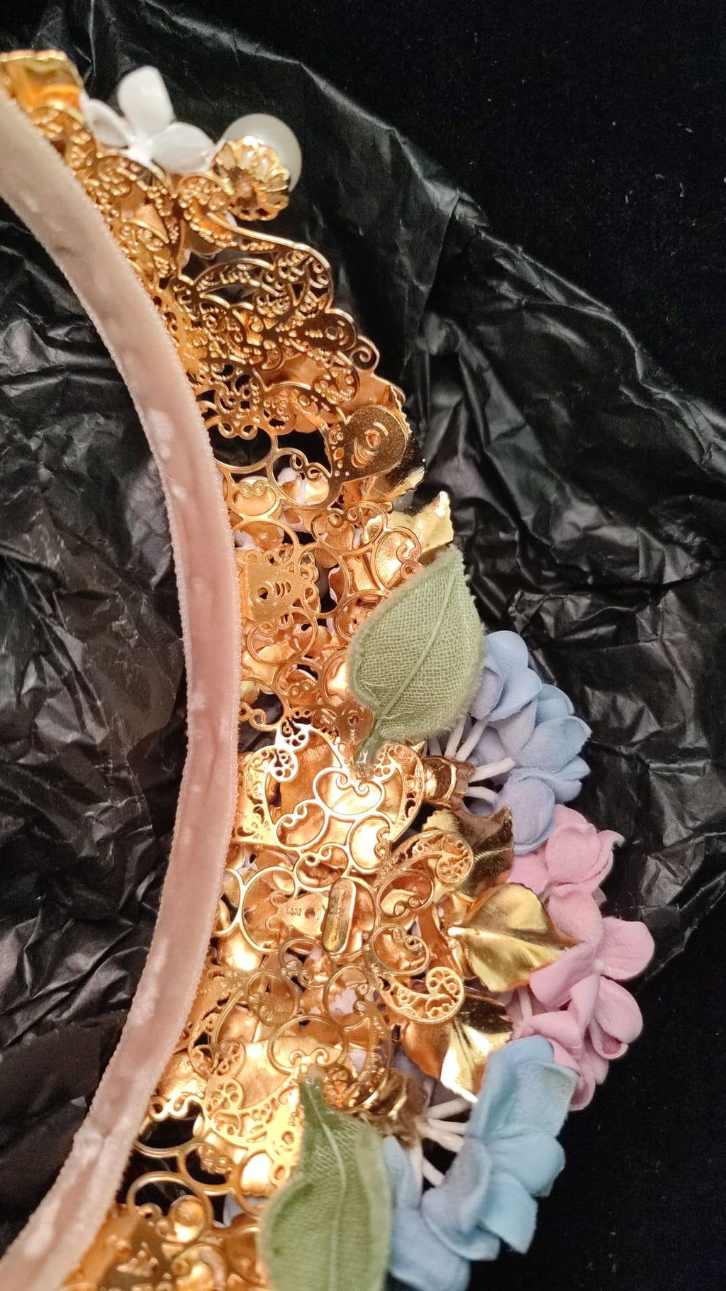 Serre-tête-couronne Diadème Dolce & Gabbana Cristal doré Hortensia violet